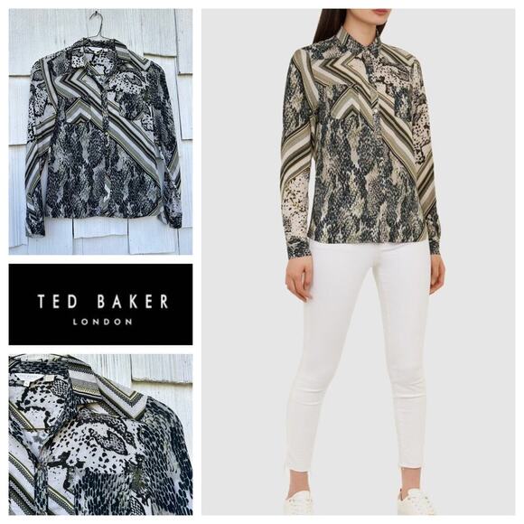 Ted Baker Mai Quartz Blouse Button-Down Long Sleeves Collared Neck Size 0 - Picture 1 of 11